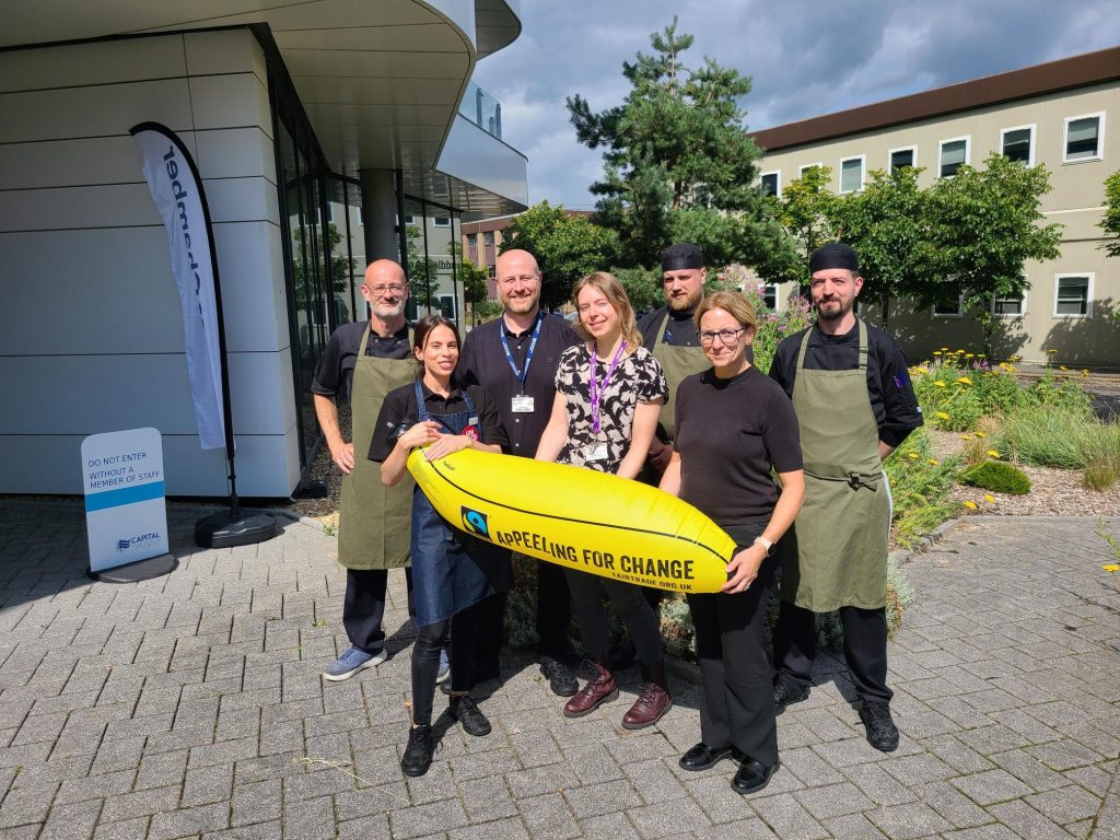 Bournemouth uni Fairtrade team with blowup banana