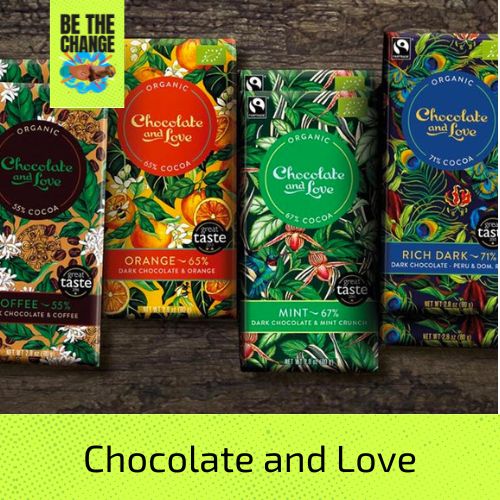 A selection of four Chocolate and Love single chocolate bars