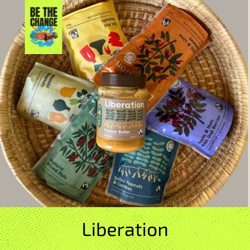 Photo of a basket of Liberation nut products and peanut butter